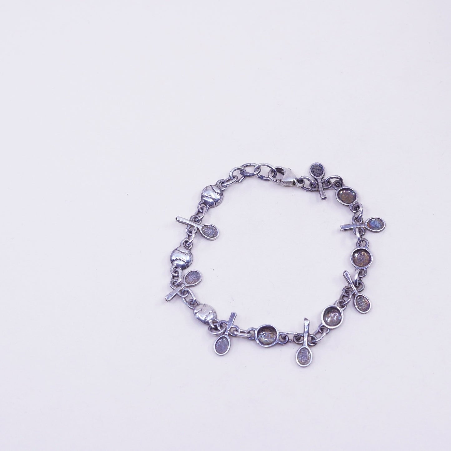 6.75”, milor sterling silver handmade bracelet, 925 tennis ball racket chain