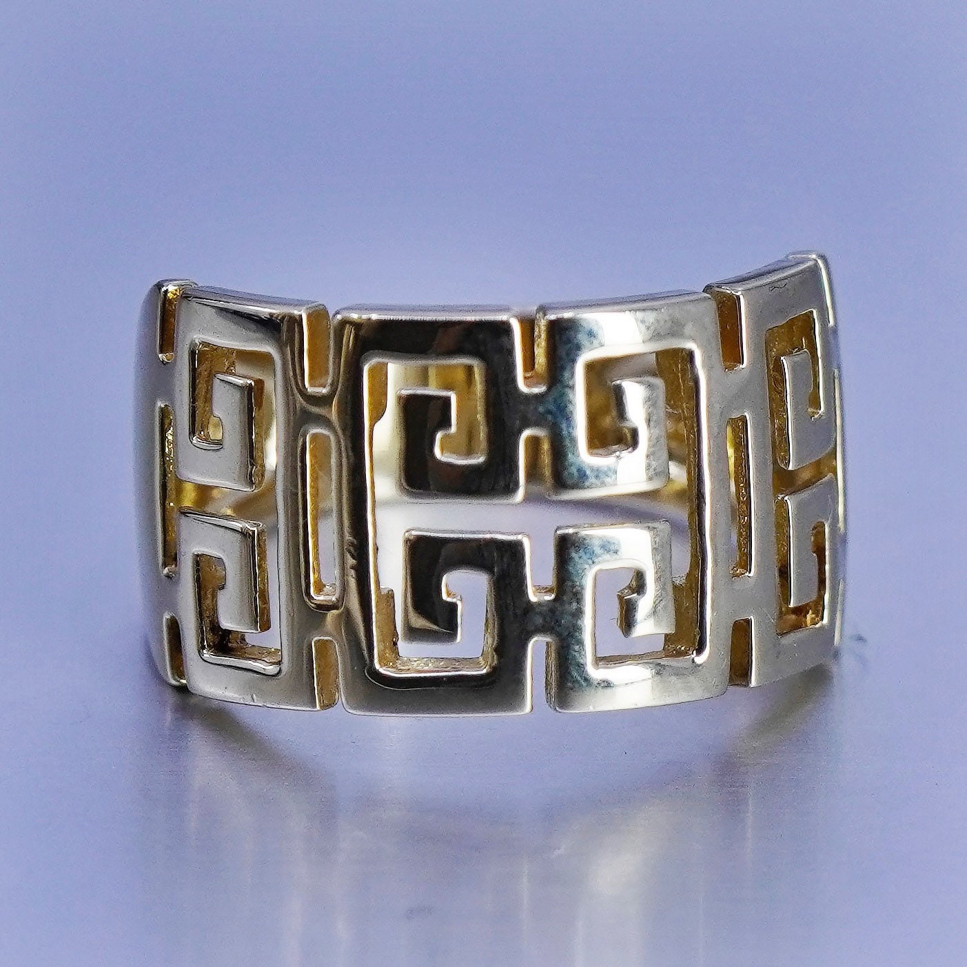 Size 7, vintage vermeil gold filled Sterling 925 silver Greek key ring