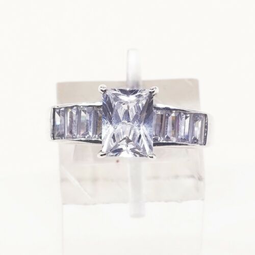 Sz 7.5, Vtg Sterling Silver Ring, 925 Silver Engagement Ring W/ Crystal