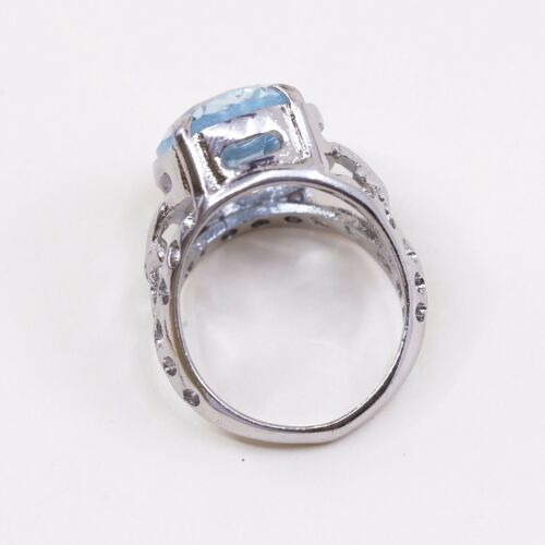 Sz 8.5,vtSterling Silver Cocktail Ring, 925 Silver Ring W/ Birthstone Blue Topaz