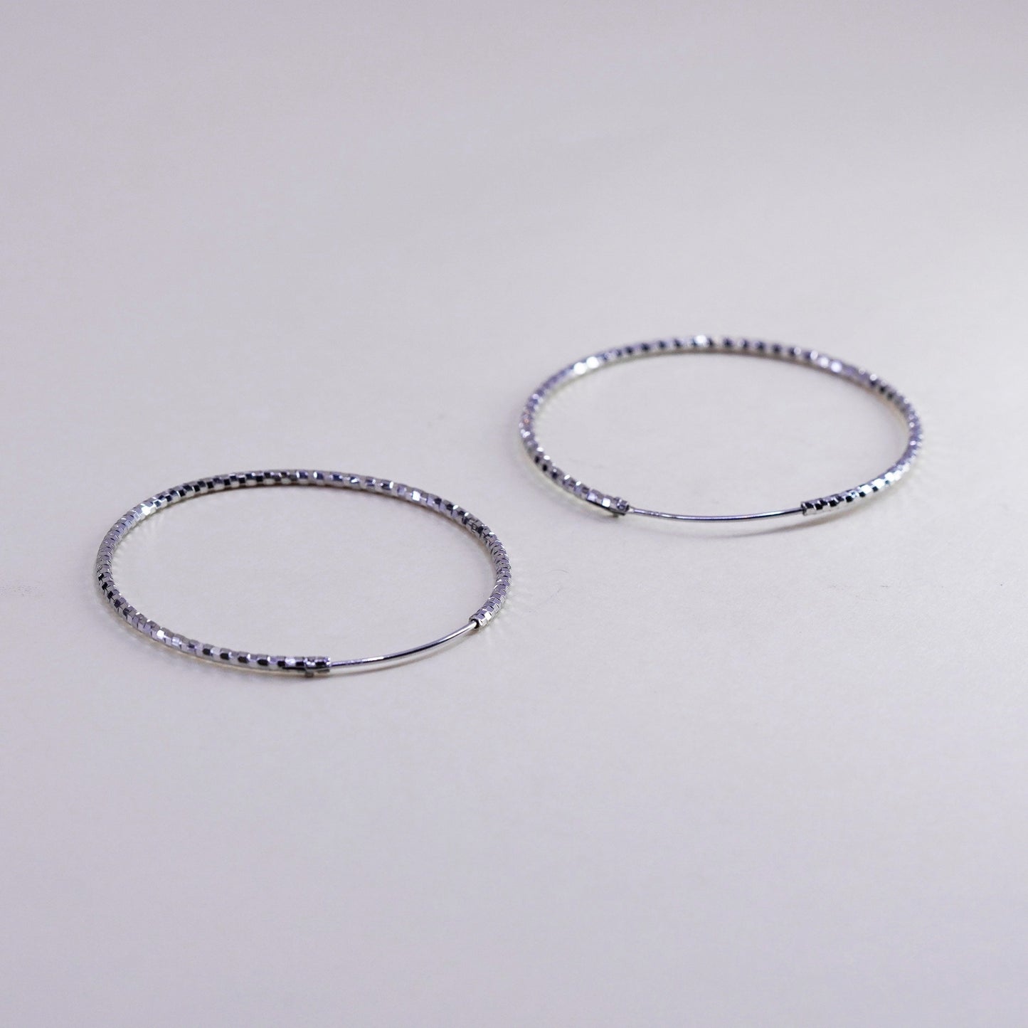 1.75”, vtg sterling silver loop earrings, textured minimalist primitive hoops