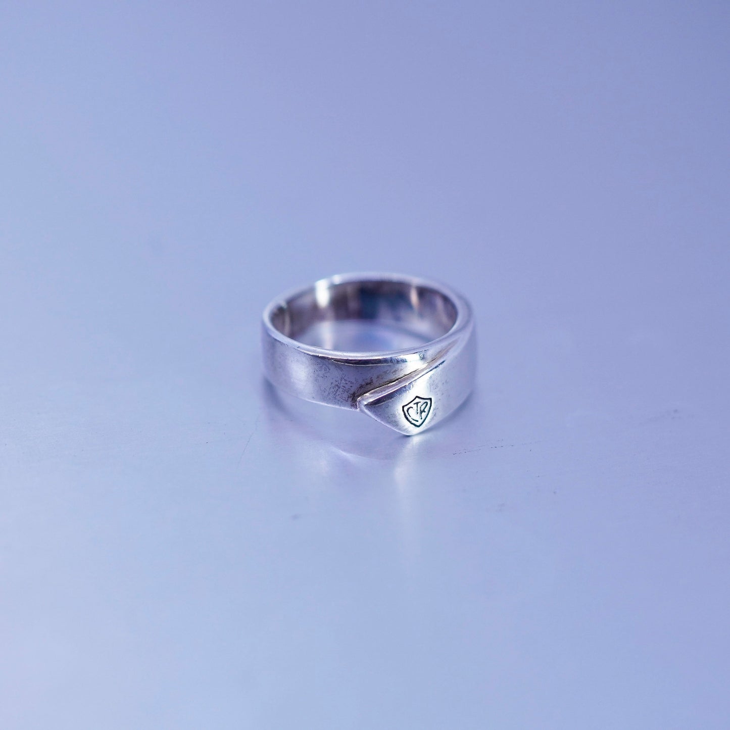 Size 8, vintage Sterling 925 silver handmade statement ring with CTR embossed