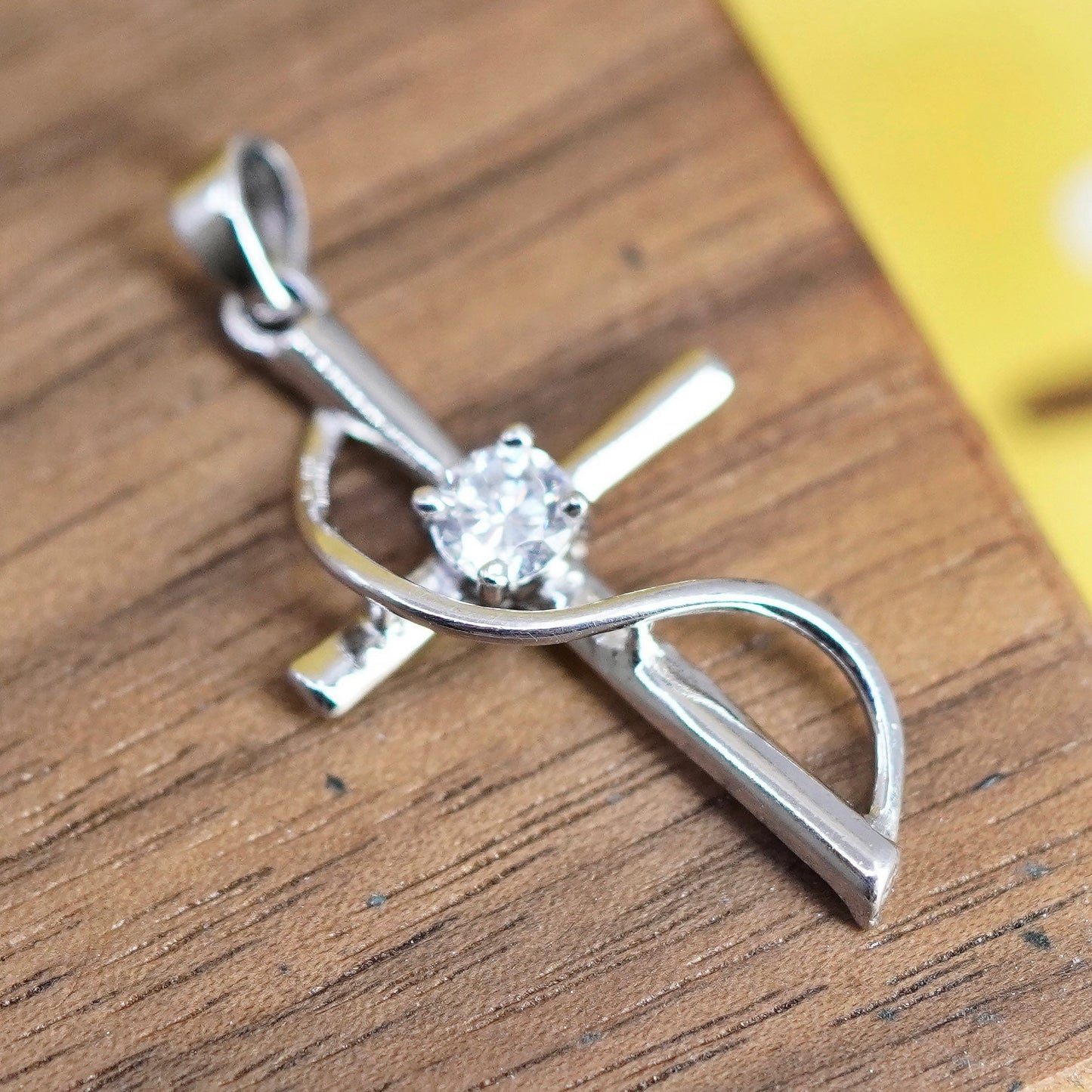 Vintage Sterling silver handmade pendant, 925 cross with Cz inlay, Christian