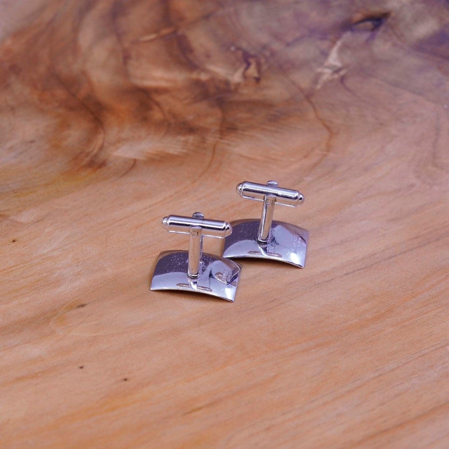 Vintage handmade sterling silver cufflink, 925 cuff links with flower engraved