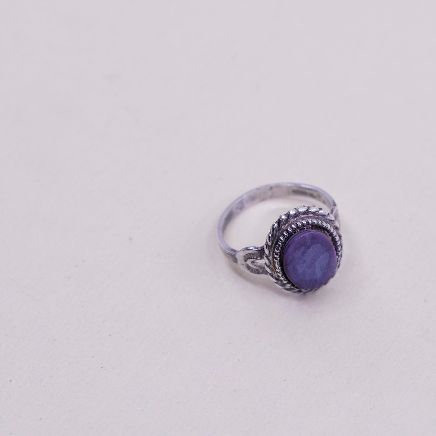 Size 5.5, vintage Sterling silver handmade ring, 925 with purple stichtite