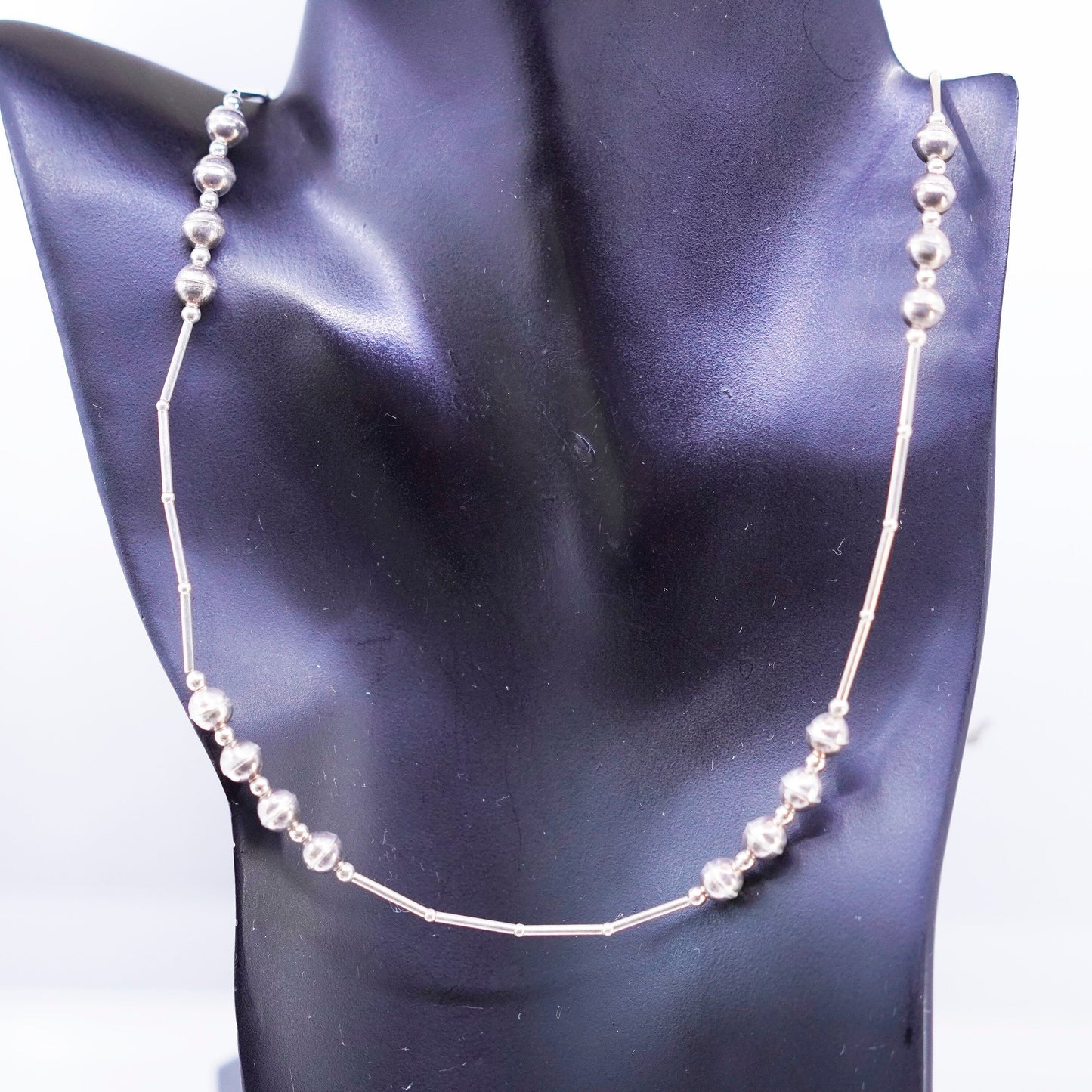 30”, liquid Sterling silver necklace, Native American handmade chain with beads