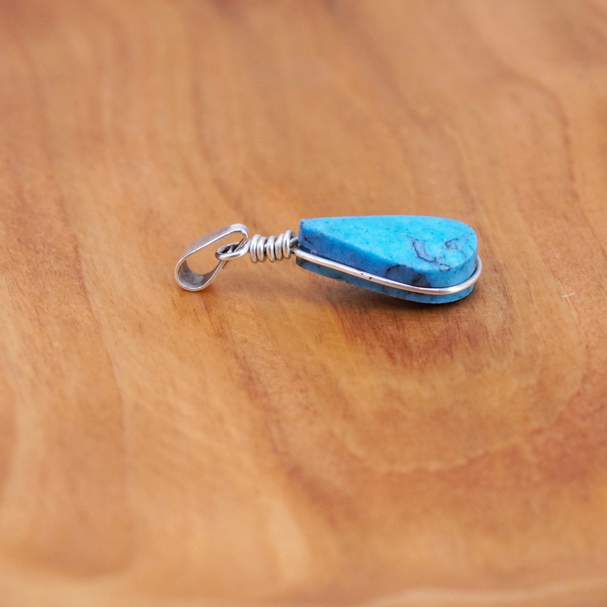 Vintage Sterling silver handmade pendant, 925 charm with teardrop turquoise