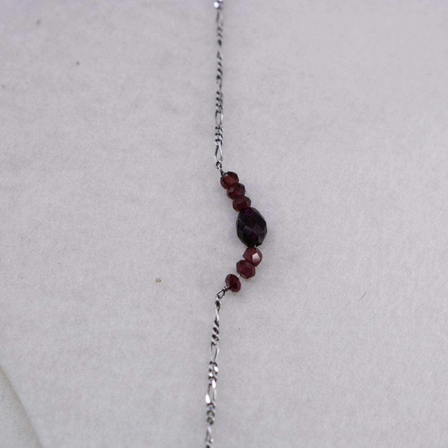 36”, Sterling 925 silver handmade extra long figaro necklace with garnet beads