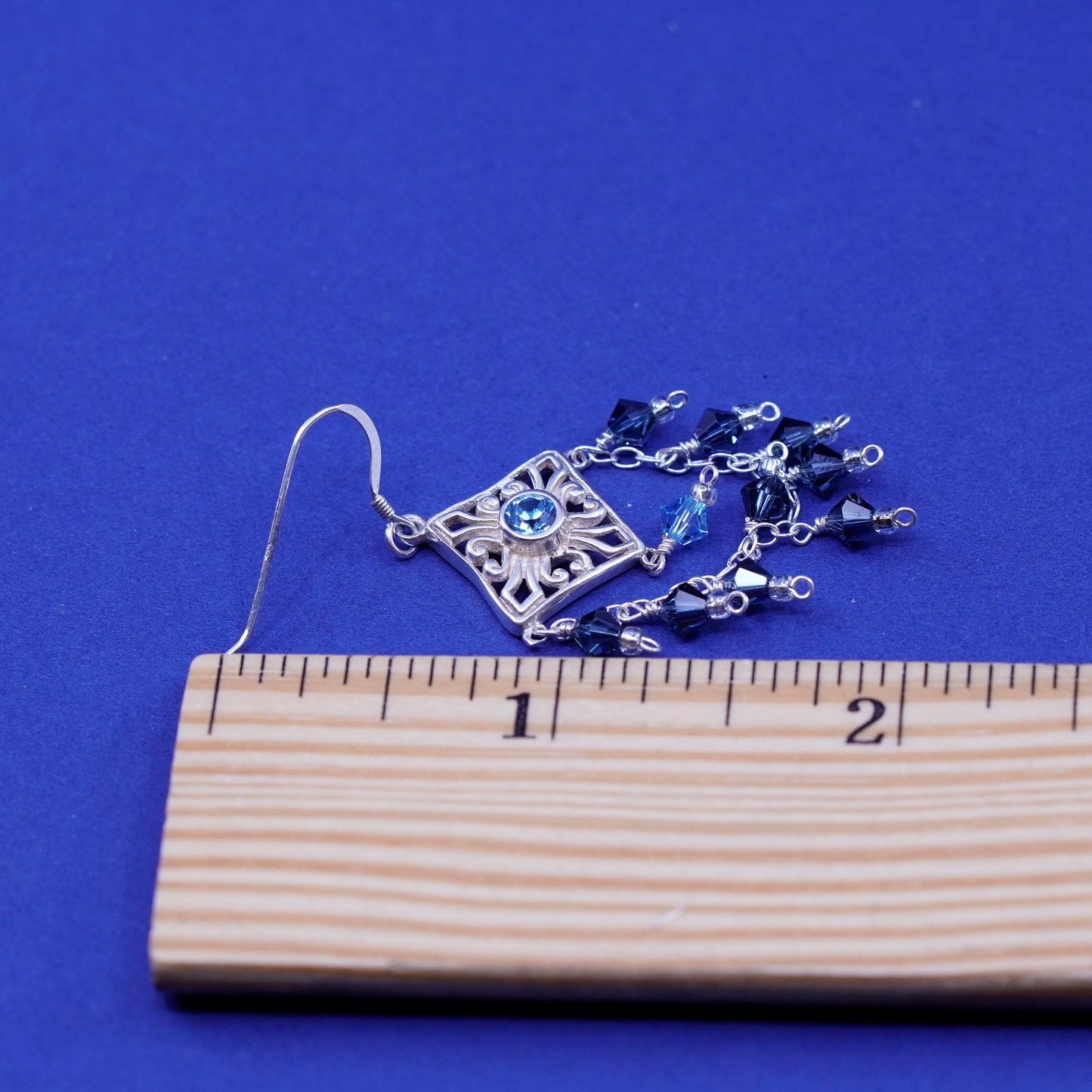 Sterling silver handmade earrings, 925 filigree diamond disk cluster crystal