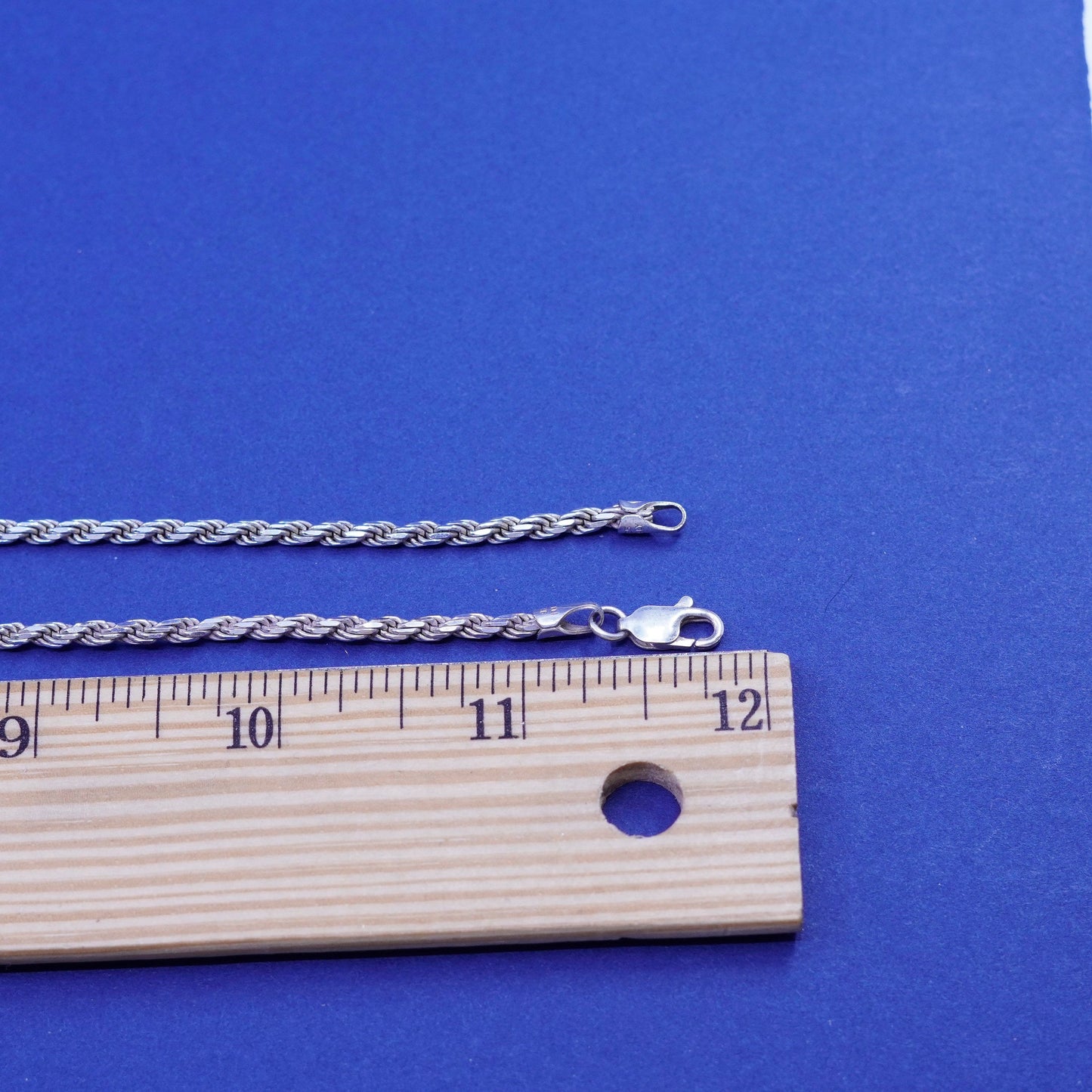 24”, 3mm, vintage Sterling silver handmade necklace, 925 diamond cut rope chain