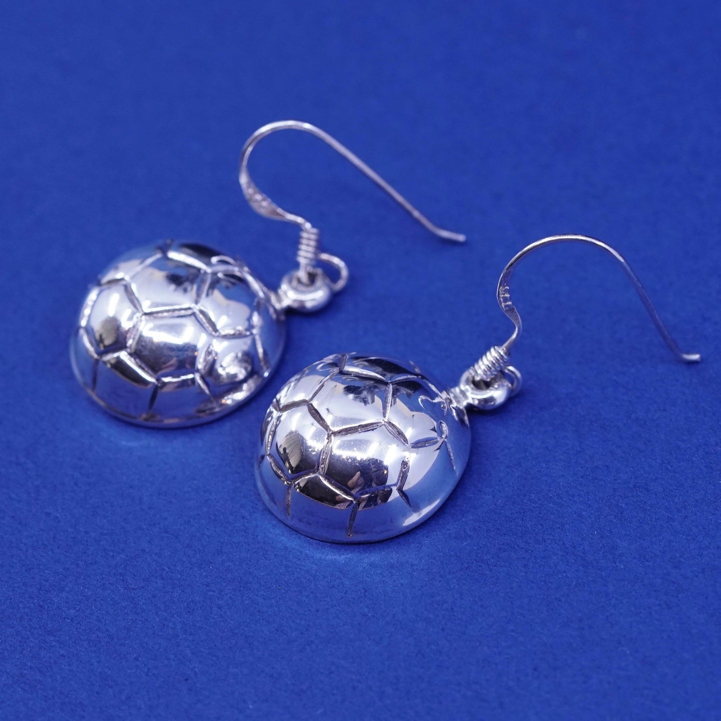 Vintage sterling silver handmade earrings, 925 football soccer dangle