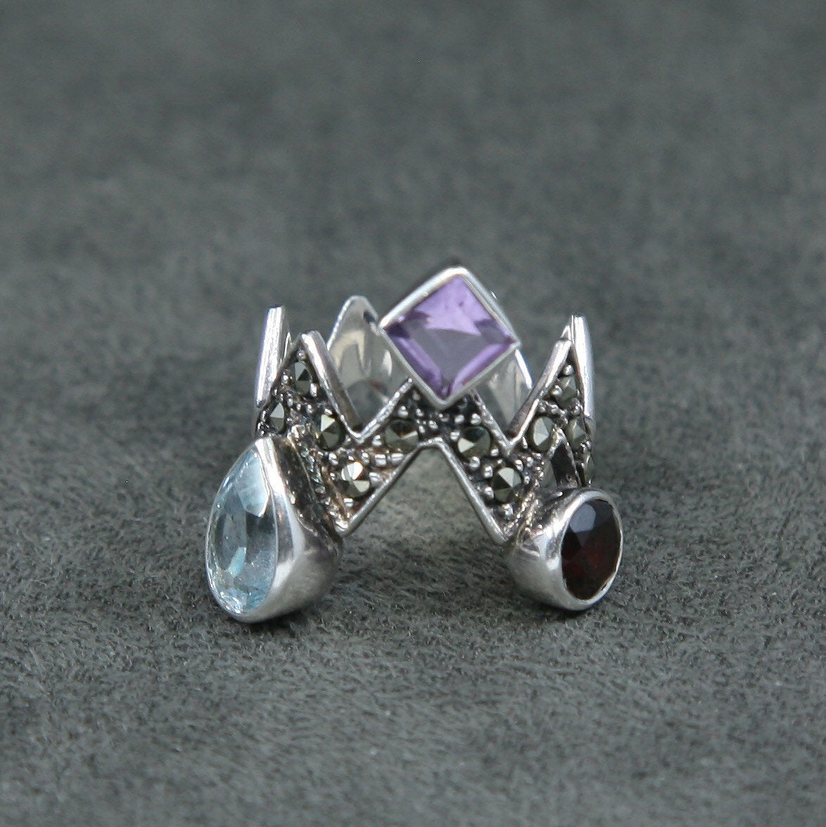 sz 5.5, Sterling silver handmade ring, 925 w/ ruby sapphire peridot amethyst