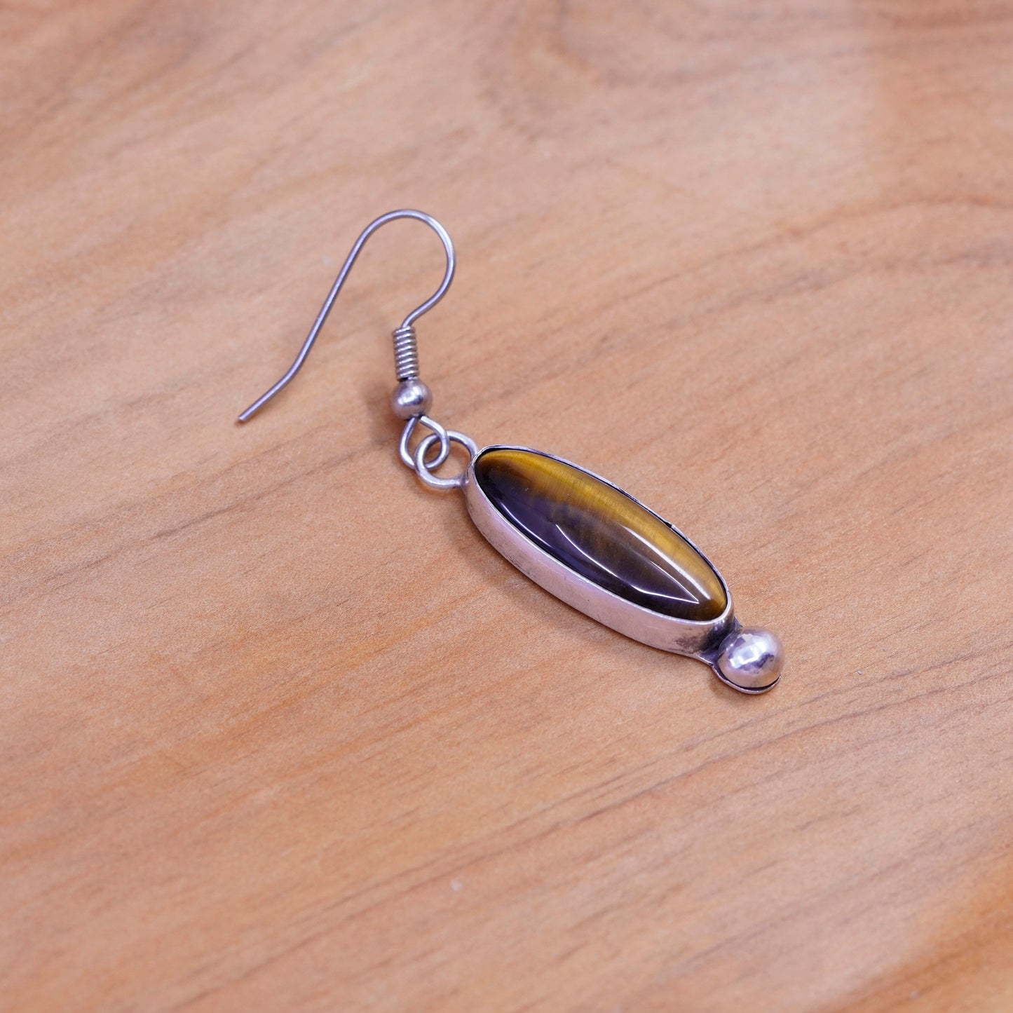 Vintage Sterling 925 silver handmade earrings golden cat’s eye drops and beads