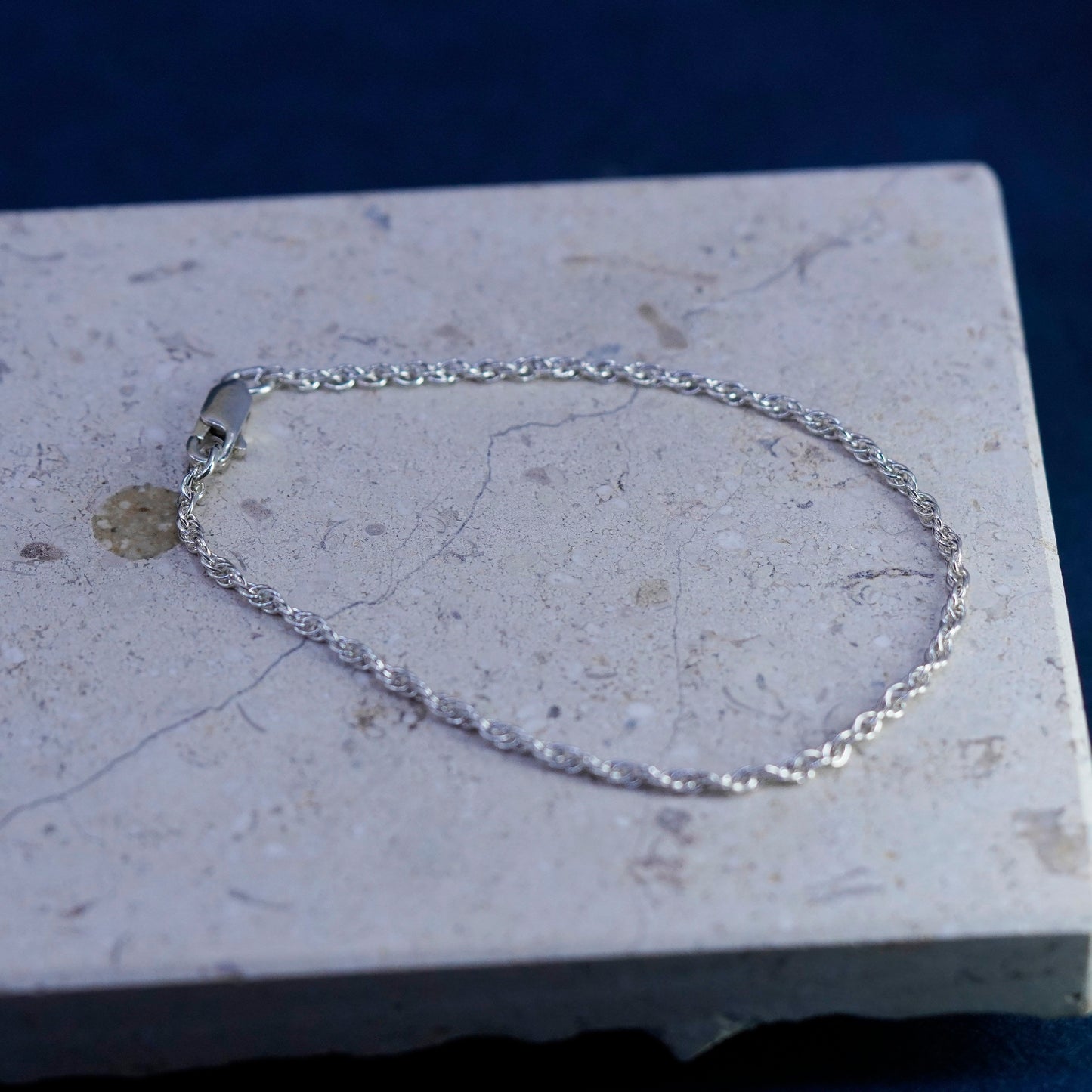 8”, 2mm, vintage sterling silver handmade bracelet, Italy 925 rope chain