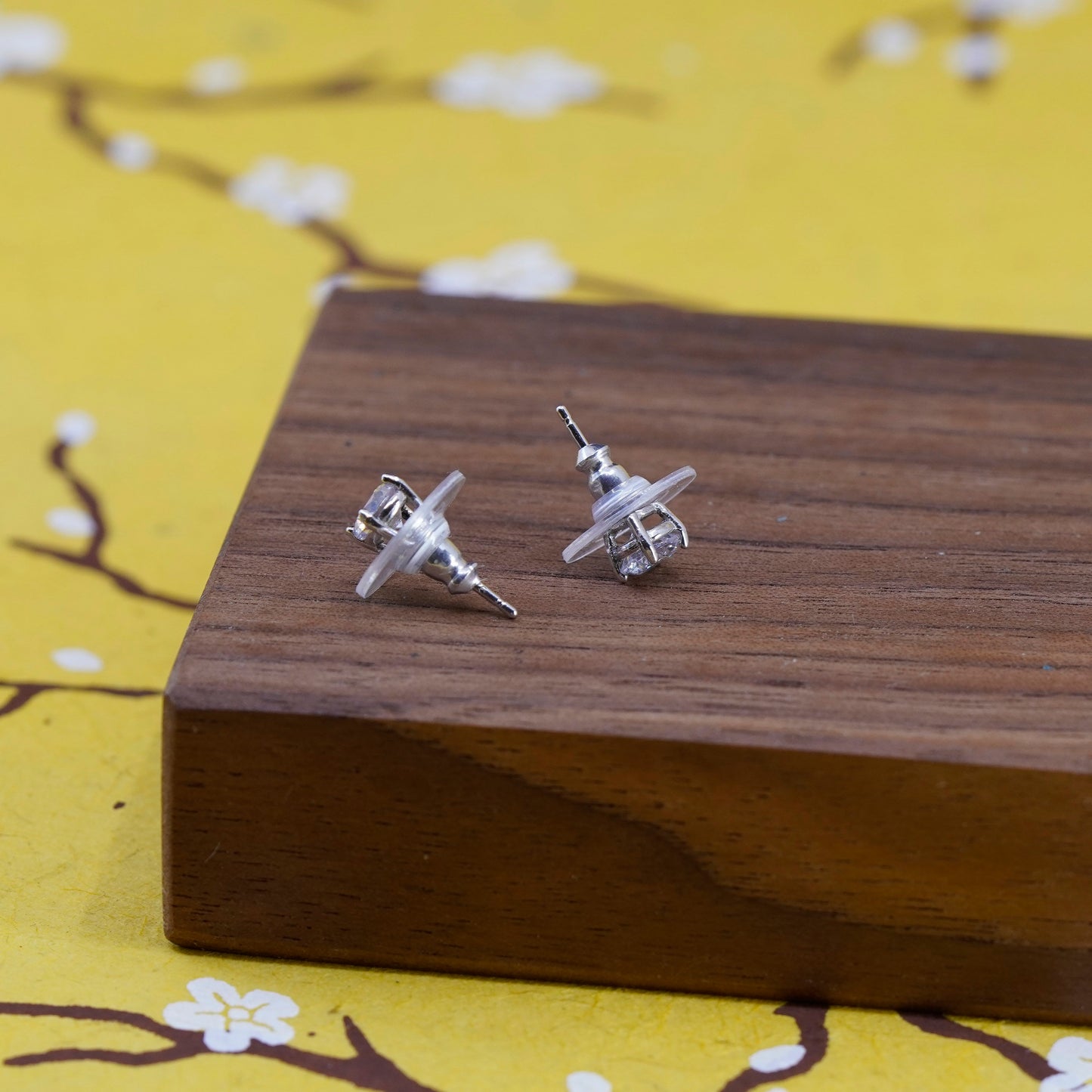 4mm, vintage Sterling silver clear round crystal studs, cz earrings