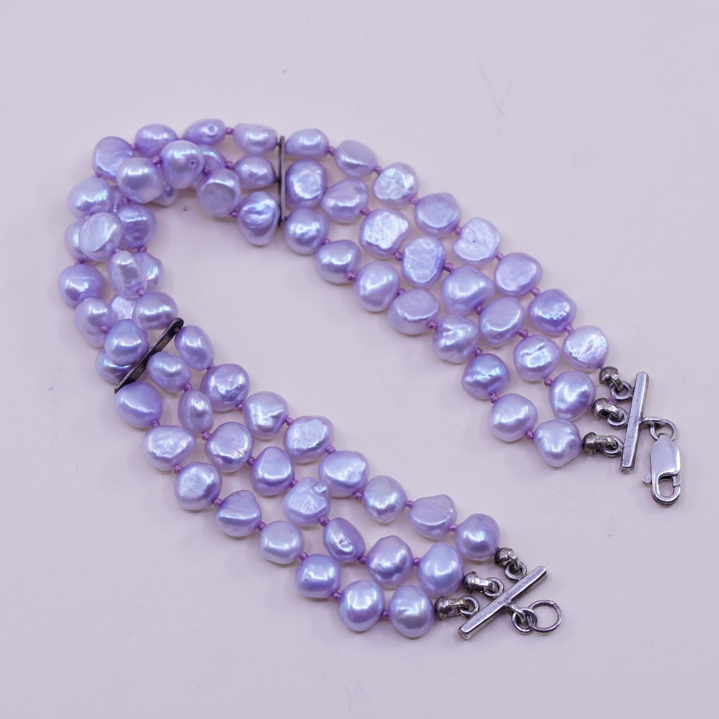 7.5”, Vintage handmade bracelet, gray pearl with Sterling 925 silver clasp