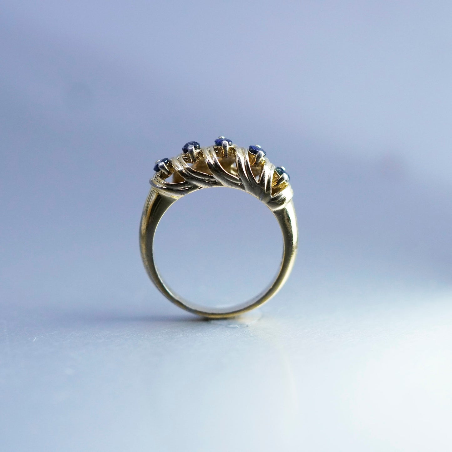 Size 8.25, vintage vermeil gold filled Sterling 925 silver ring with sapphire