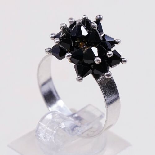 Sz 8.5 Vtg Tr 158 Sterling 925 Ring W/ Cluster Black Cz, Stamped 925 Mex