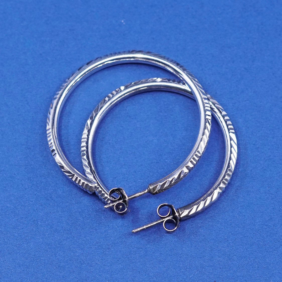 1.5”, Sterling silver handmade earrings, puffy 925 hoops with texture