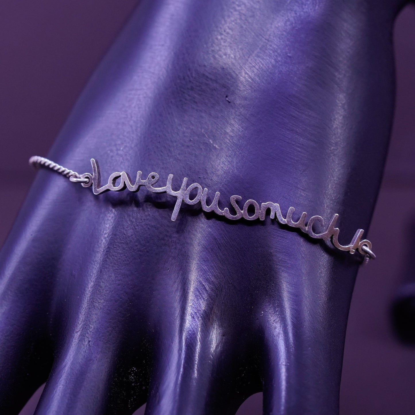 7.5”, vintage Sterling silver handmade curb bracelet w/ “love you so much” bar