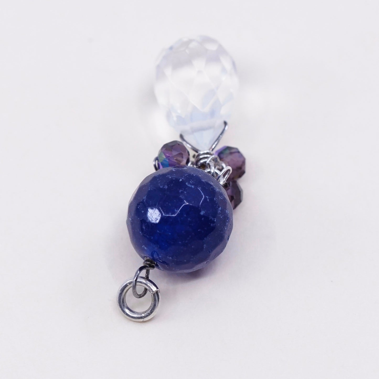 sterling sterling silver handmade pendant, 925 charm w/ lapis lazuli N crystal