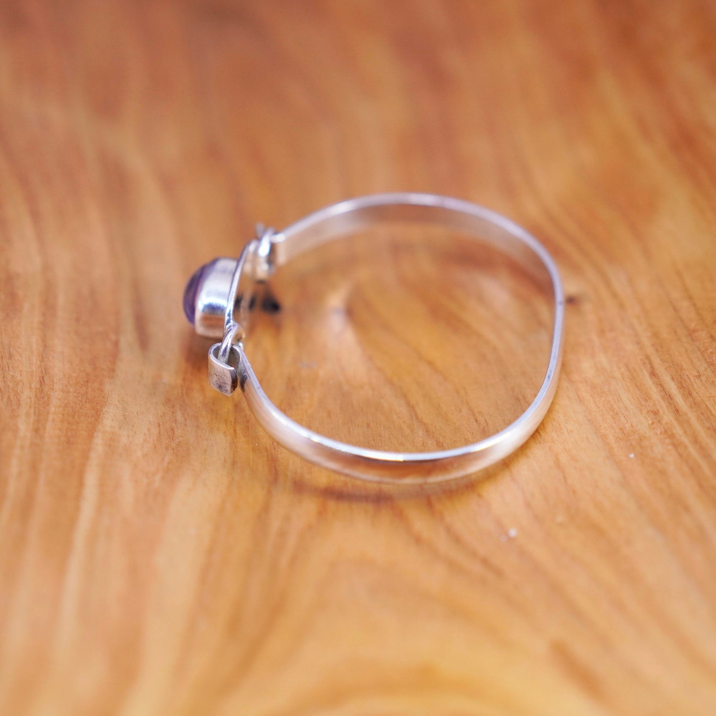 6.5”, Sterling silver handmade bracelet, 925 hinged bangle with foiled glass