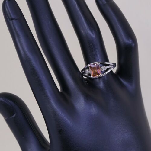 Sz 8, Vtg Sterling Silver Ring, 925 Silver Engagement Ring W/ Orange Crystal