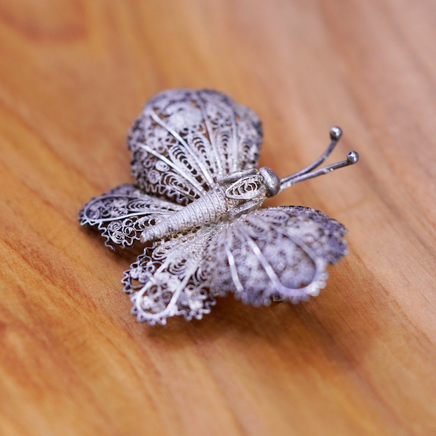 Vintage handmade sterling 925 silver filigree butterfly brooch