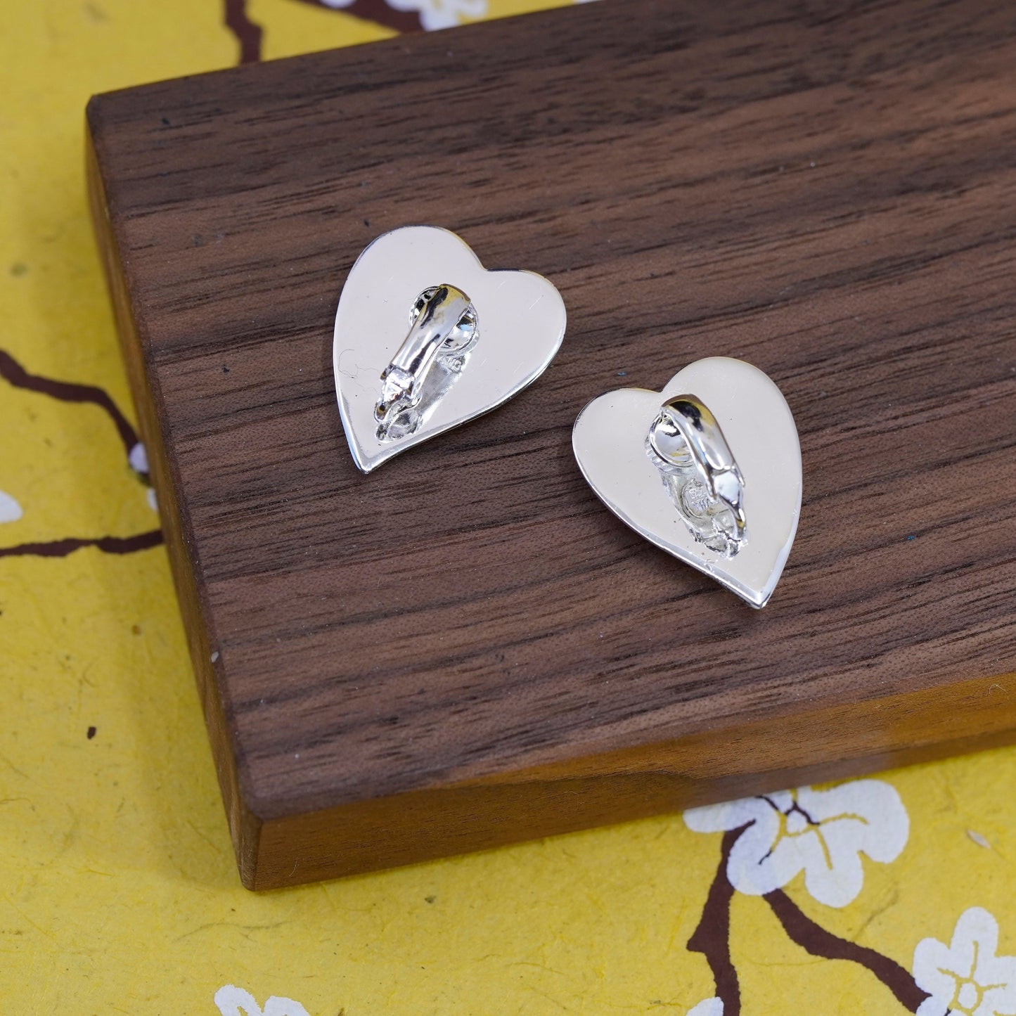 Vintage Sterling silver handmade clip on, modern 925 heart earrings