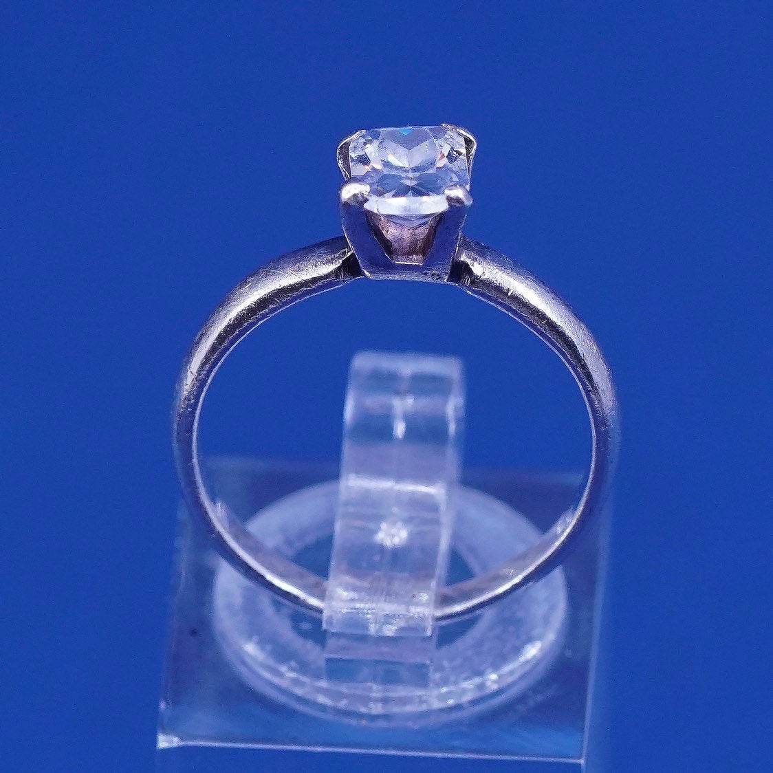 sz 6, vtg Sterling silver handmade ring, 925 engagement ring w/ crystal