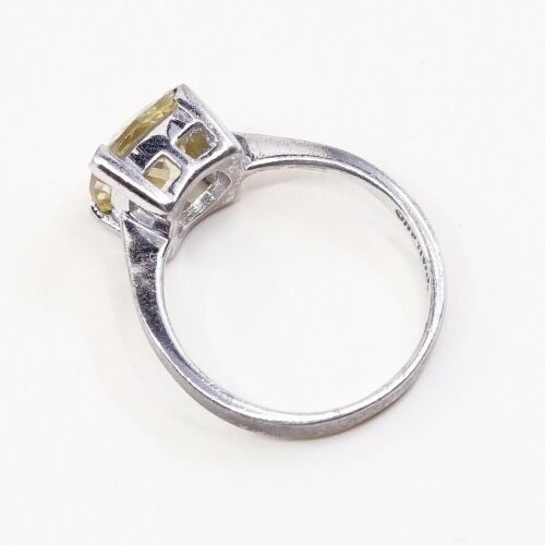Sz 8.25, Vtg Sterling Silver handmade Ring, 925 Silver W/ Cushion Cut citrine