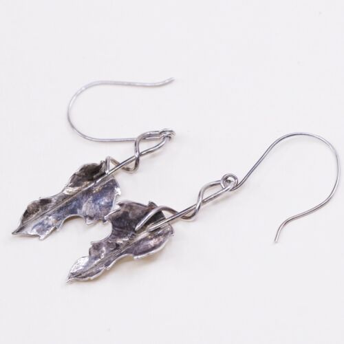 Vtg 925 Sterling Silver Handmade Earrings W/ Leaf Dangles, Silver Tested