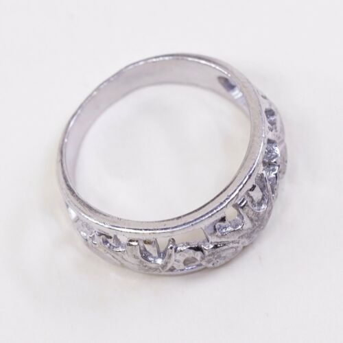 Sz 7, Vtg Sterling Silver Handmade Ring 925 Silver Elephant Band, Stamped 925