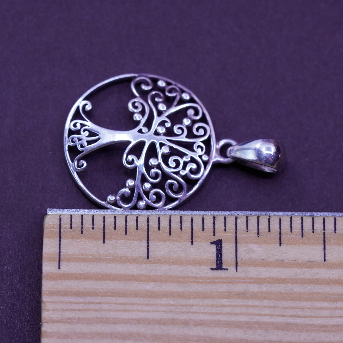 Vintage Sterling silver handmade pendant, filigree 925 tree pendant