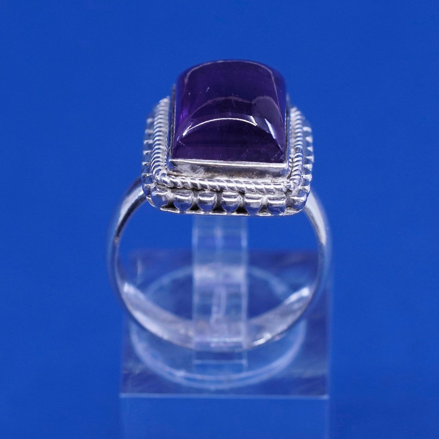 Size 8, vintage Sterling 925 silver handmade ring with amethyst and beads