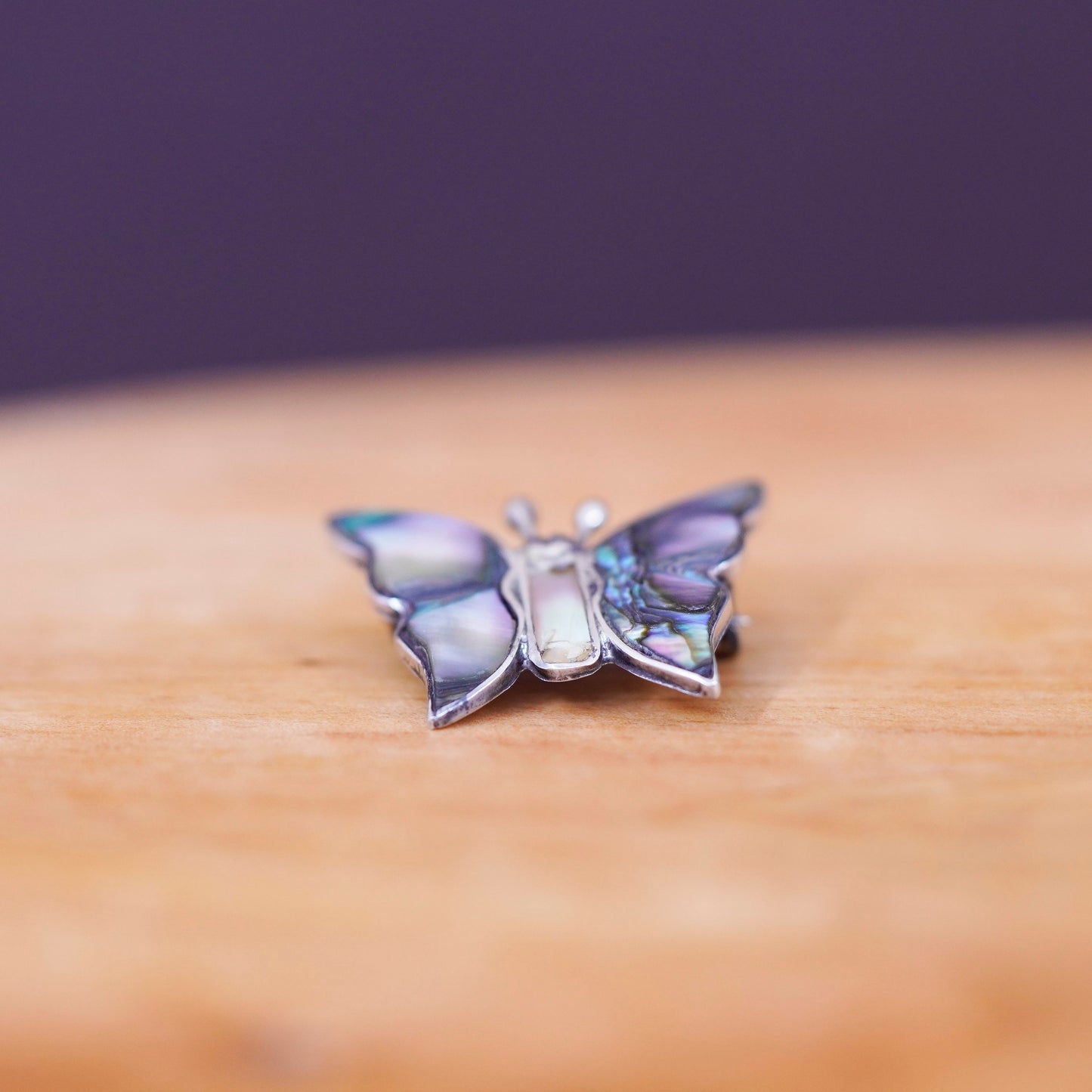 vtg antique southwestern handmade sterling 925 silver butterfly brooch abalone