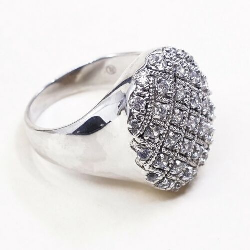 Sz 8.5, Vtg Sterling silver Engagement ring, 925 silver band W/ Cluster Cz