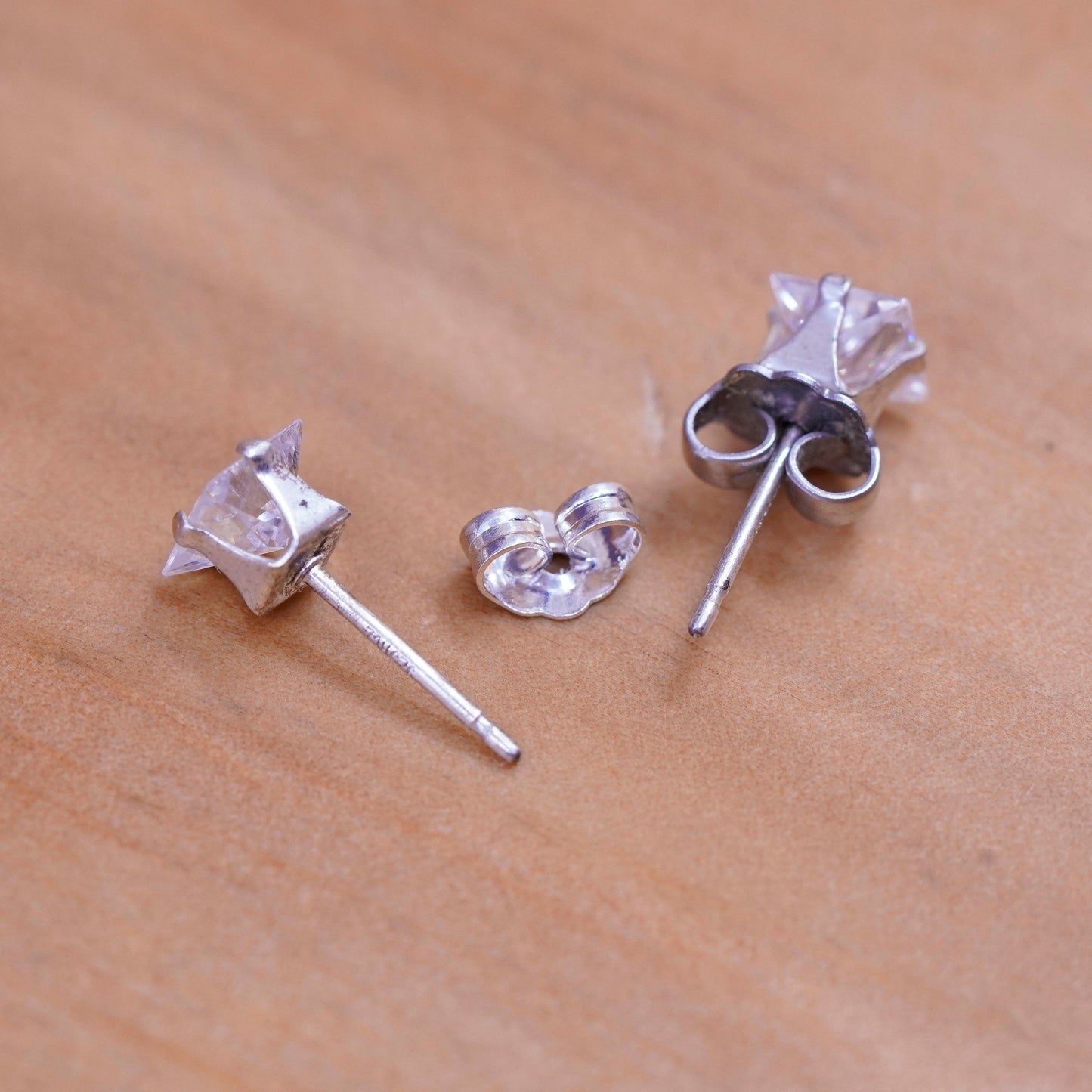 5mm, vintage Sterling 925 silver studs, square cz earrings