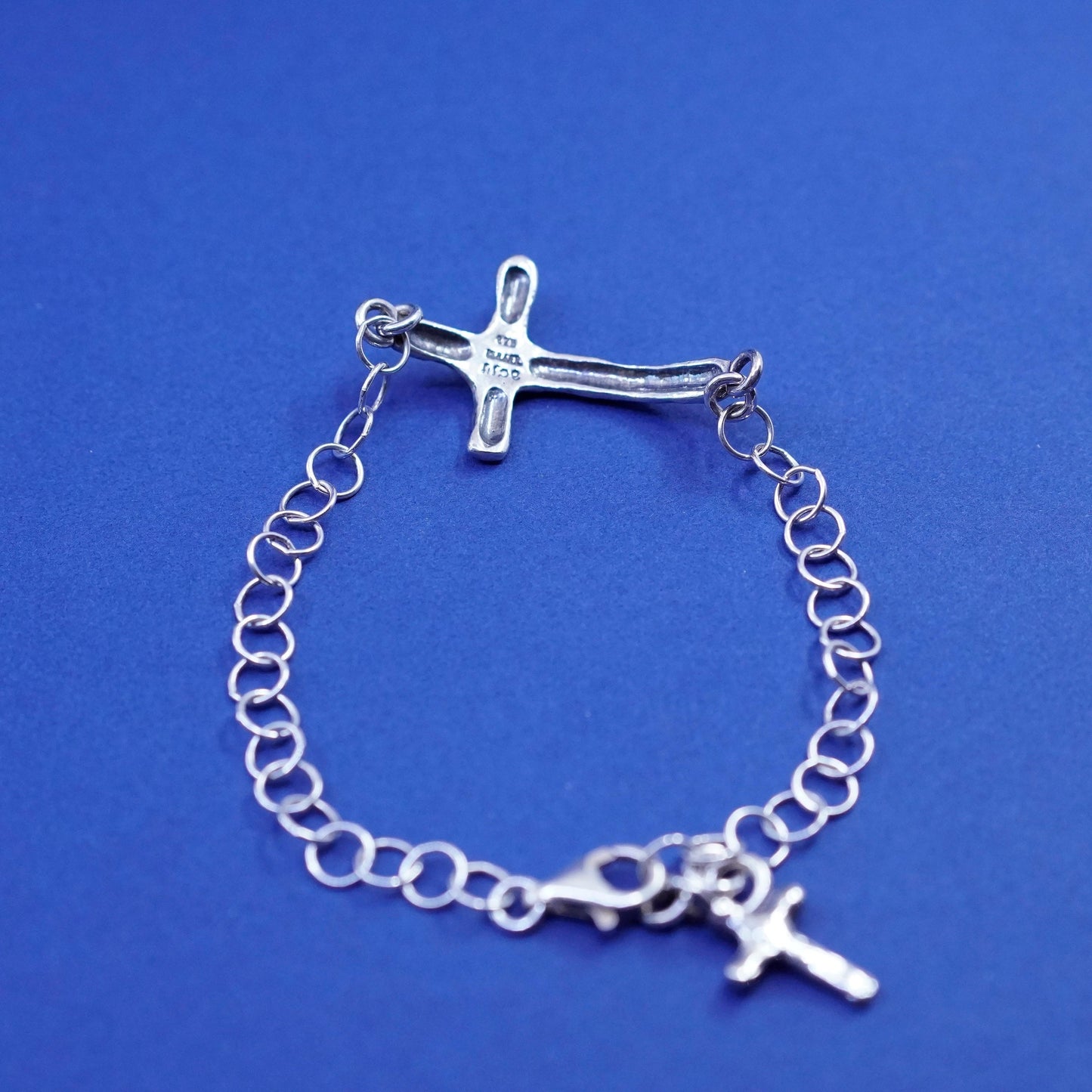 7.5”, Israel Shablool Didae Sterling silver bracelet, 925 chain cross charm