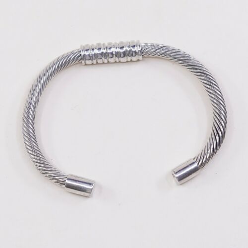 6.5”, Vtg Sterling Handmade Rope Cuff, Mexico 925 Silver Cable Bracelet
