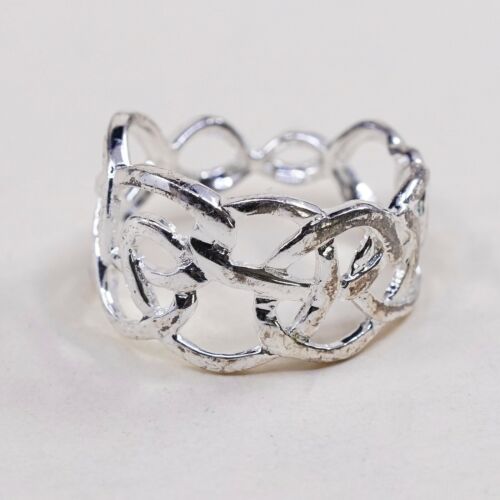 Size 8, Vtg Sterling Silver Handmade Ring, 925 Silver Band W/ Filigree Detail