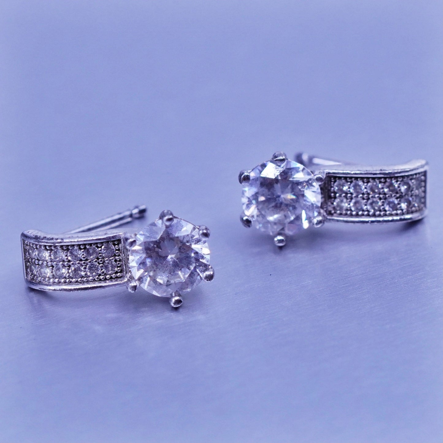 Vintage Sterling 925 silver handmade earrings, studs with Cz inlay