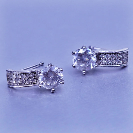 Vintage Sterling 925 silver handmade earrings, studs with Cz inlay