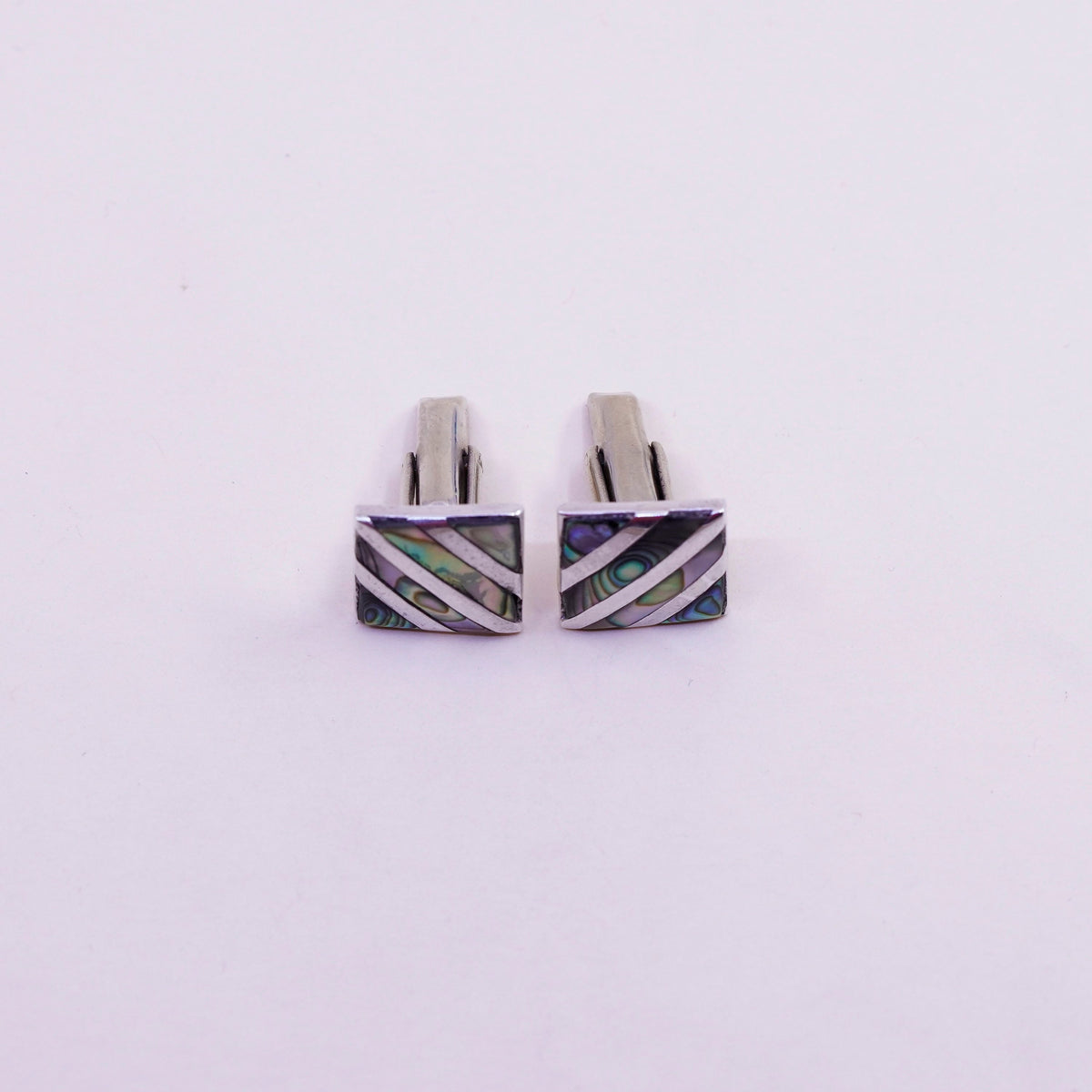 Vintage sterling silver handmade cuff link, 925 square cufflink with abalone