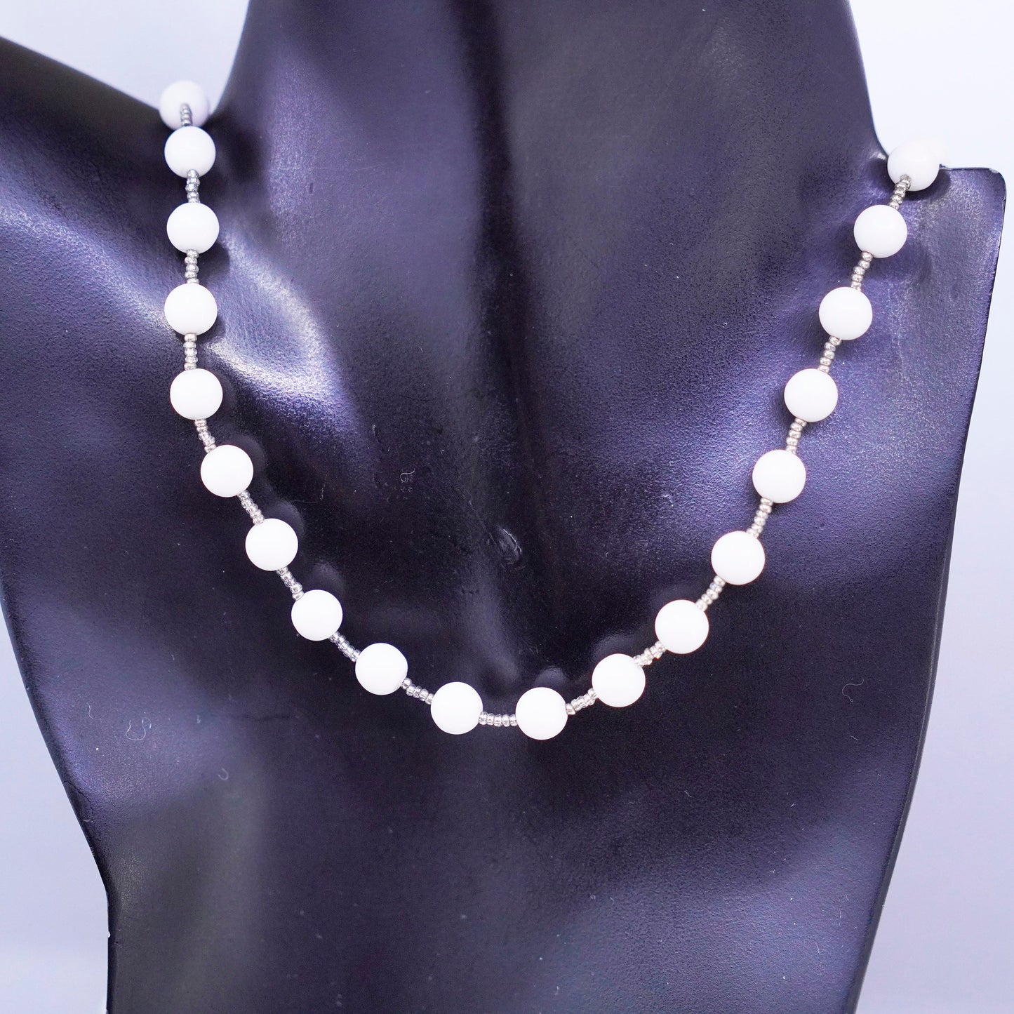 40”, vintage sterling 925 silver handmade necklace with howlite beads