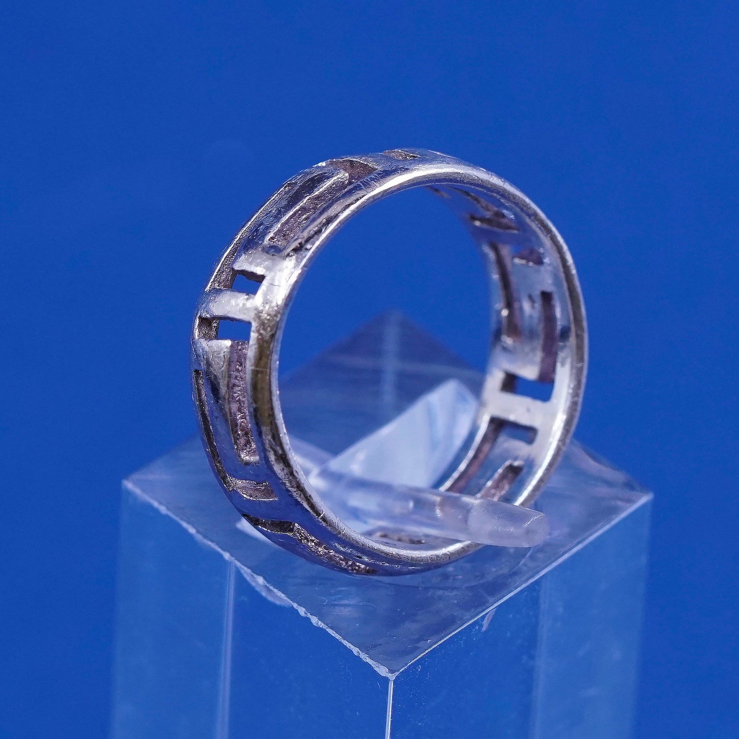 sz 6.5, vtg Sterling silver handmade ring, 925 band w/ Greek key pattern