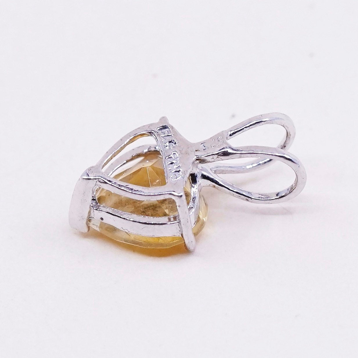 Vintage sterling silver handmade pendant, 925 with heart citrine