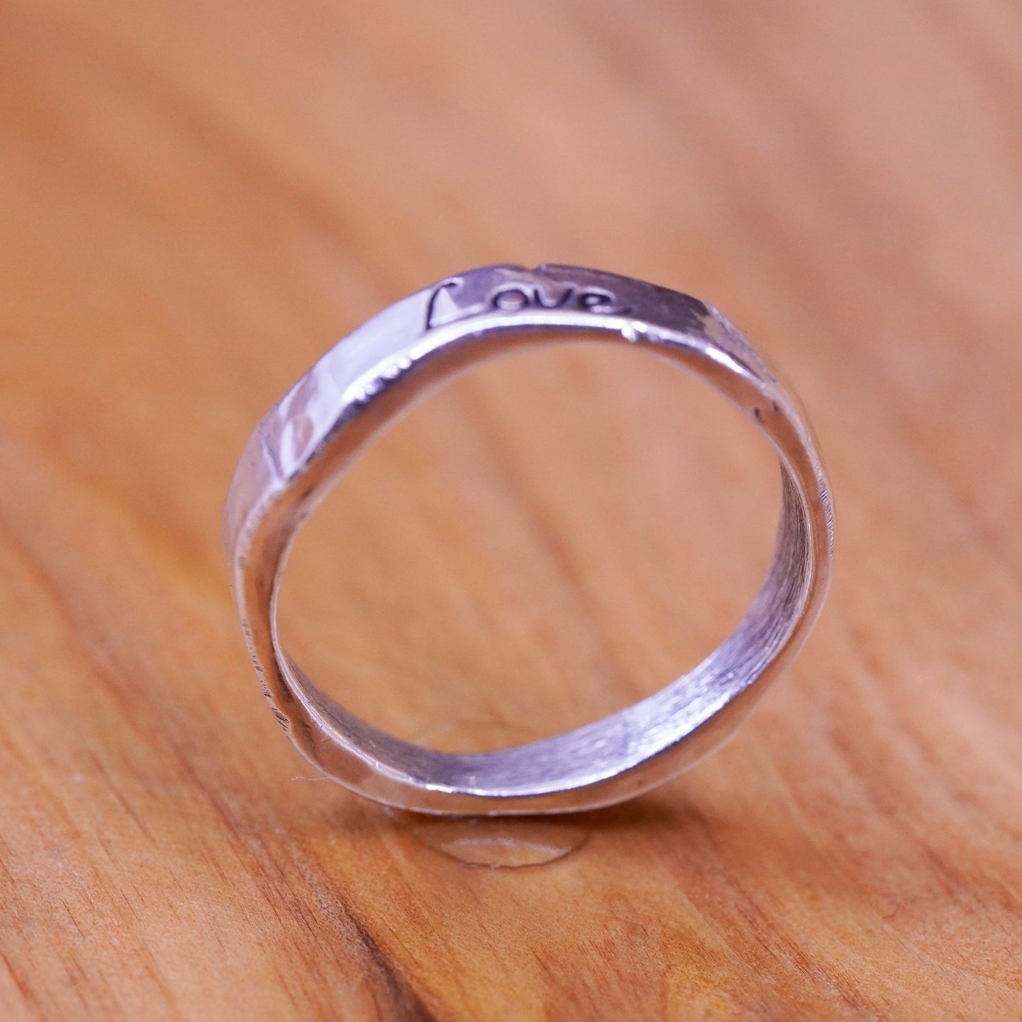 Size 8.25, vintage Sterling silver prayer ring, hammered 925 band with “love”
