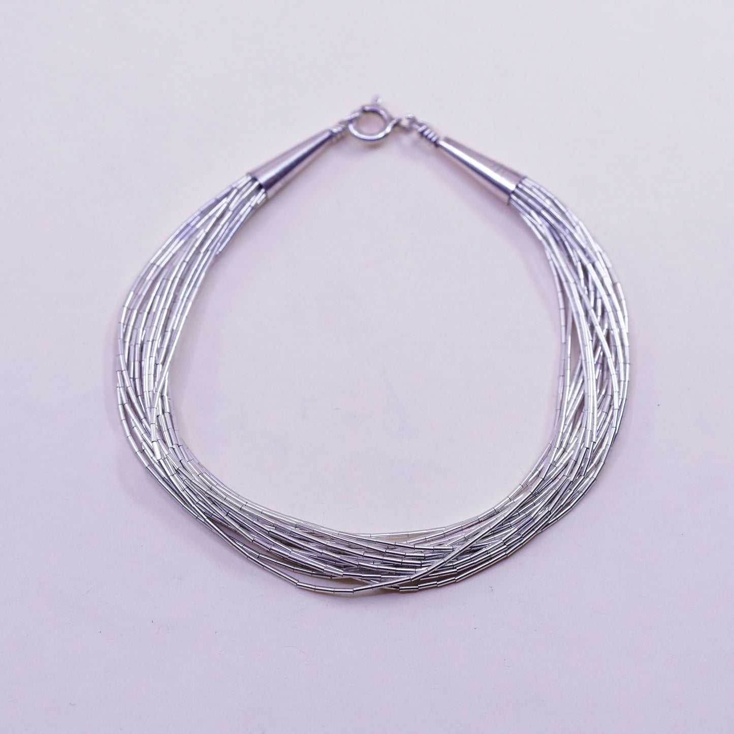 7”, vtg Native American sterling 925 liquid silver multi 20 strands bracelet
