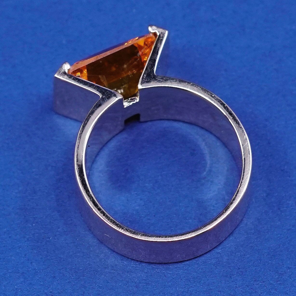 sz 9, vermeil gold over sterling silver handmade ring, modern 925 w/ crystal